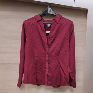 Chicos Womens Size 2 US L No Iron Button Up Shirt Blouse Camisole Set Rasberry